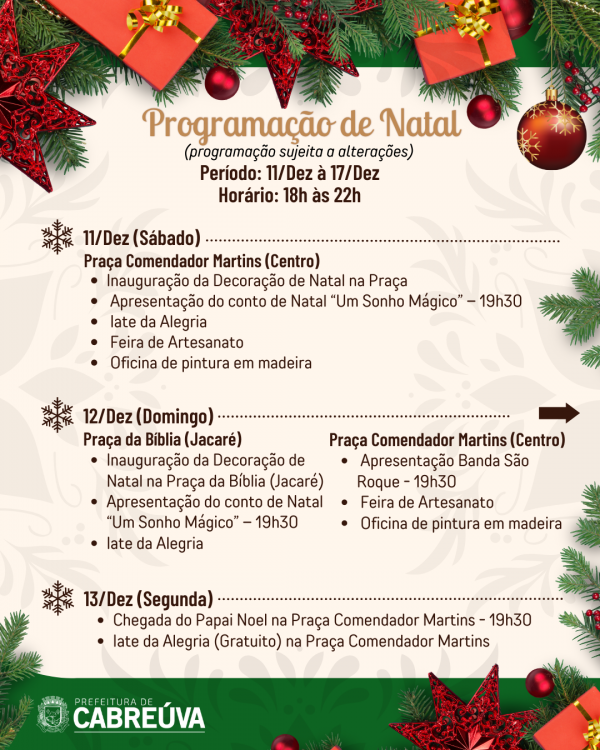 Programação especial de Natal tem início dia 11 - Prefeitura de Cabreúva