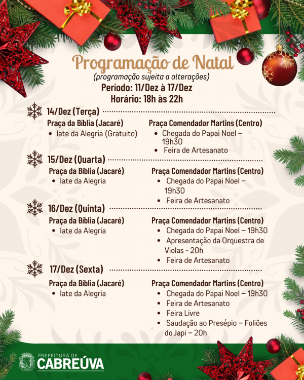 Programação especial de Natal tem início dia 11 - Prefeitura de Cabreúva
